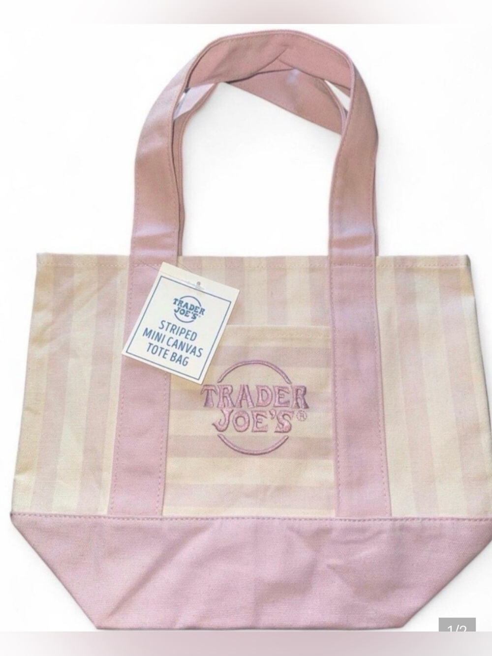 Trader Joe's Striped Canvas Tote Bag NWT Limited Edition PALE PINK!